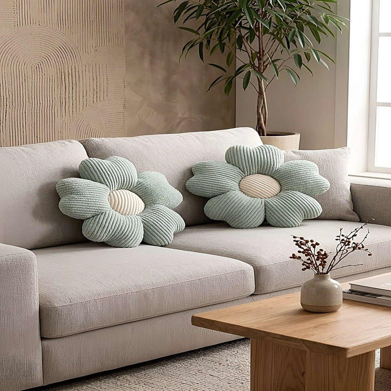 PACK DE 2 COJINES EN FORMA DE FLOR CELESTE - 1