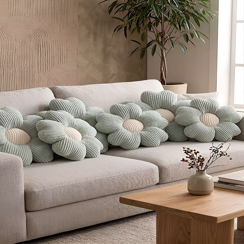 PACK DE 6 COJINES EN FORMA DE FLOR CELESTE - 1