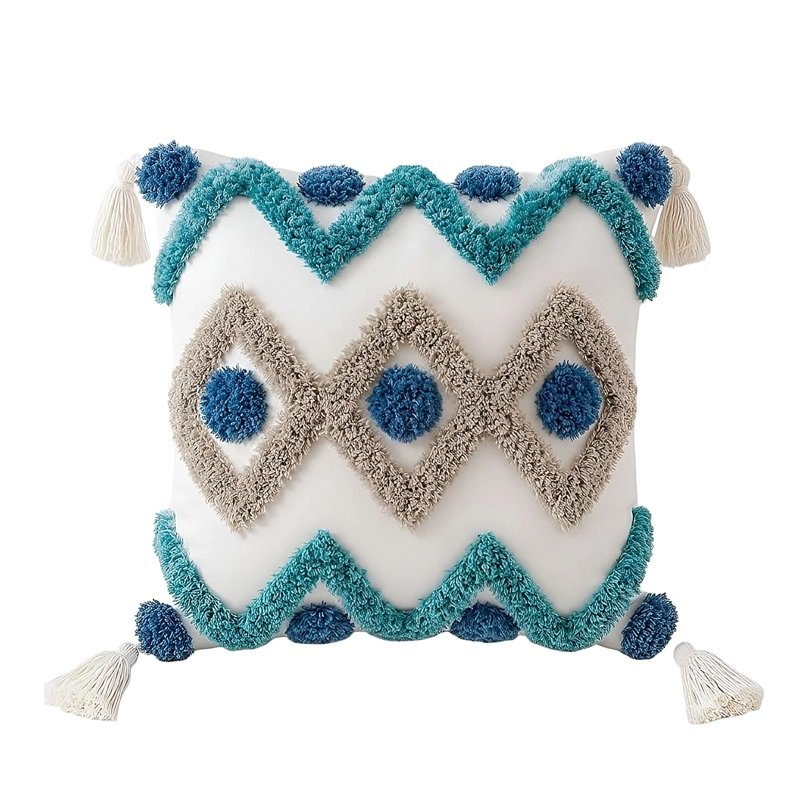 PACK DE 2 FUNDAS DE COJIN BORDADA CON BORLAS 45X45 CM F19 - 2