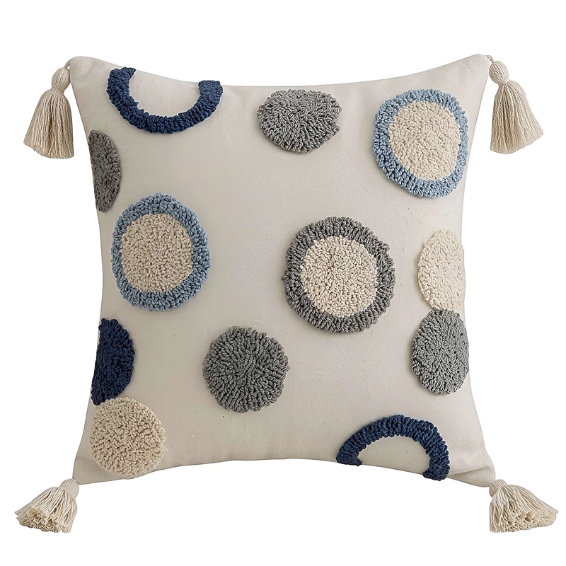 PACK DE 2 FUNDAS DE COJIN BORDADA CON BORLAS 45X45 CM F14 - 2