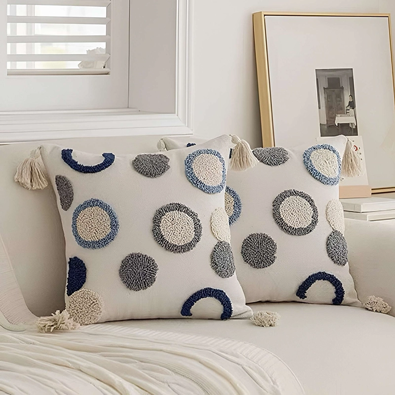 PACK DE 2 FUNDAS DE COJIN BORDADA CON BORLAS 45X45 CM F14 - 3