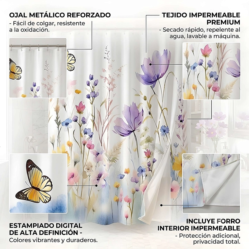 CORTINA DE BAÑO CON FORRO 180X180 CM CB07 - 4