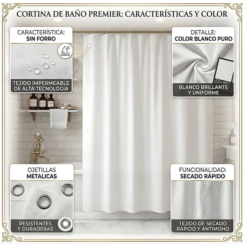 CORTINA DE BAÑO BLANCA 180X180 CM CB23 - 4