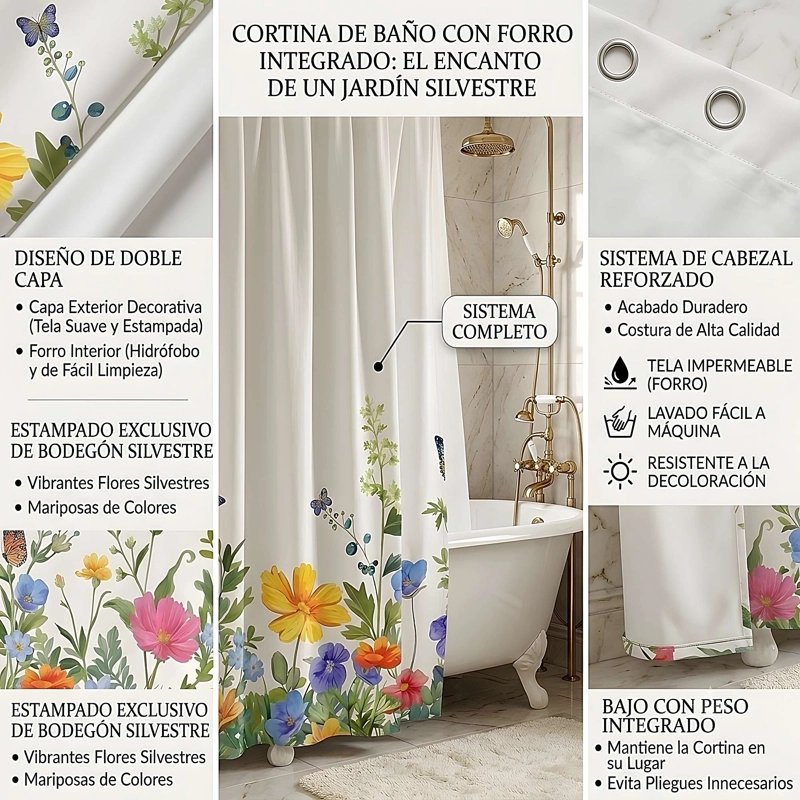 CORTINA DE BAÑO CON FORRO 180X180 CM CB08 - 4