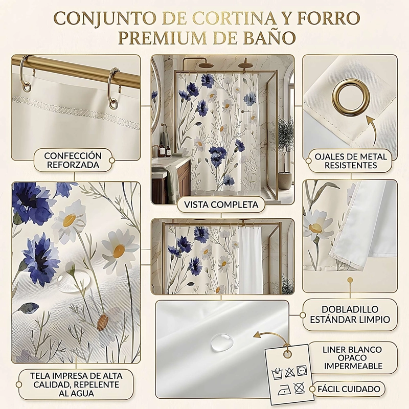 CORTINA DE BAÑO CON FORRO 180X180 CM CB16 - 4