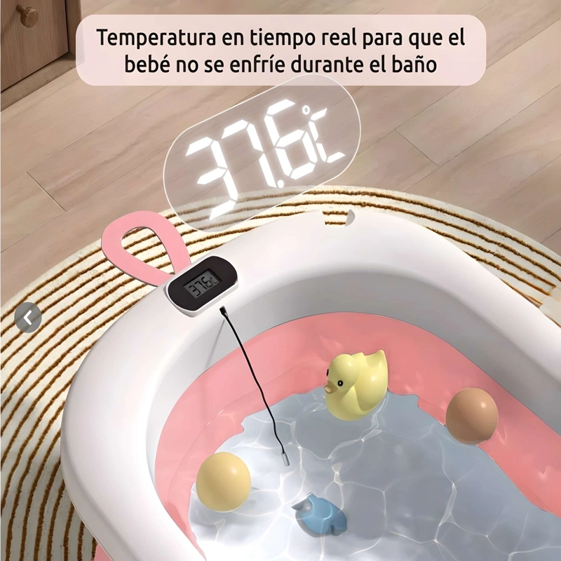 BAÑERA PARA BEBE PLEGABLE CON TERMOMETRO COLOR ROSADO - 3