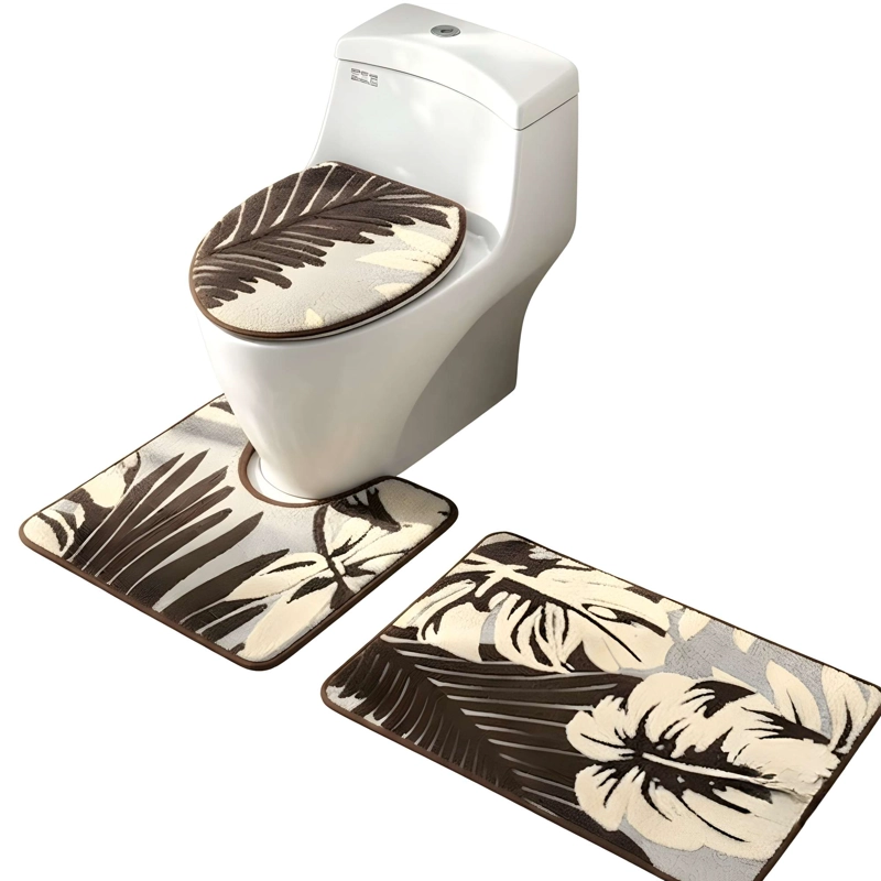JUEGO PARA BAÑO DE 3 PIEZAS CON DISEÑO FLOR COLOR MARRON - 4