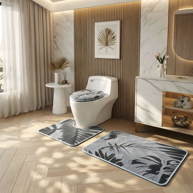 JUEGO PARA BAÑO DE 3 PIEZAS CON DISEÑO FLOR COLOR GRIS - 1