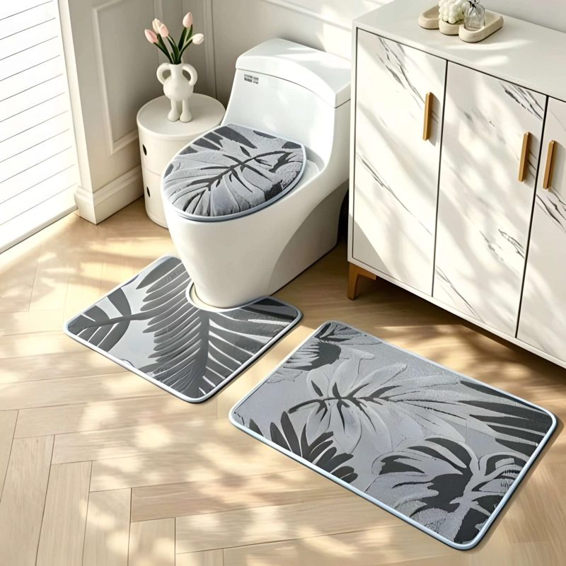 JUEGO PARA BAÑO DE 3 PIEZAS CON DISEÑO FLOR COLOR GRIS - 3