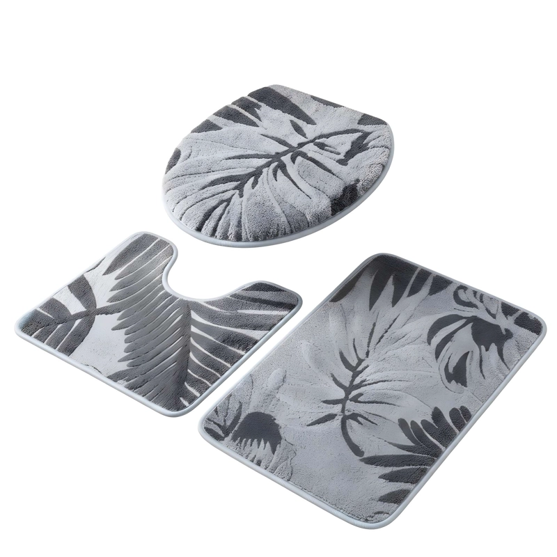 JUEGO PARA BAÑO DE 3 PIEZAS CON DISEÑO FLOR COLOR GRIS - 4