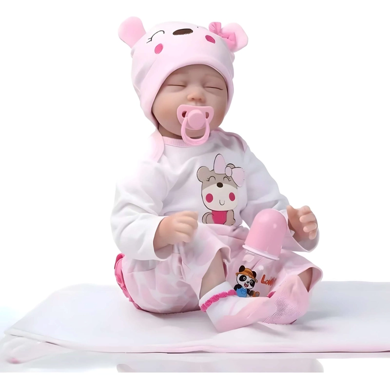 MUÑECA REBORN OJOS CERRADOS COLOR ROSADO 55CM - 3
