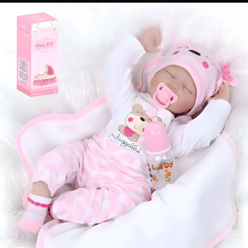 MUÑECA REBORN OJOS CERRADOS COLOR ROSADO 55CM - 4