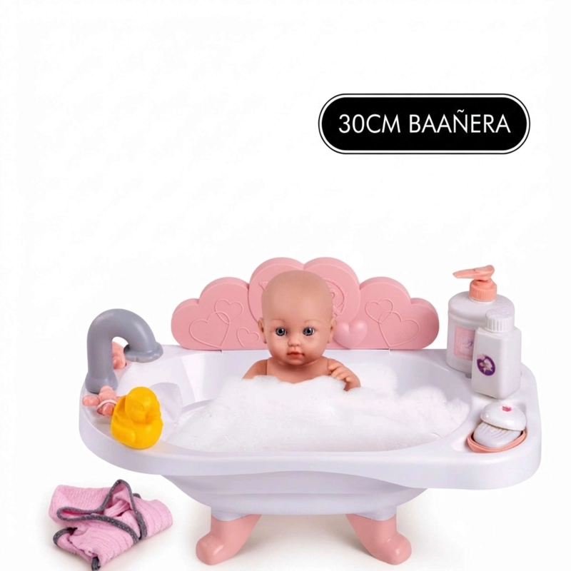 MUÑECA INFANTIL CON BAÑERA INCLUIDA COLOR ROSADO 30CM - 4