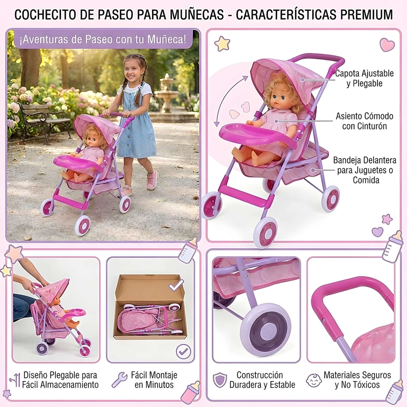COCHE SIMPLE PARA MUÑECAS METALICO GRANDE - 4