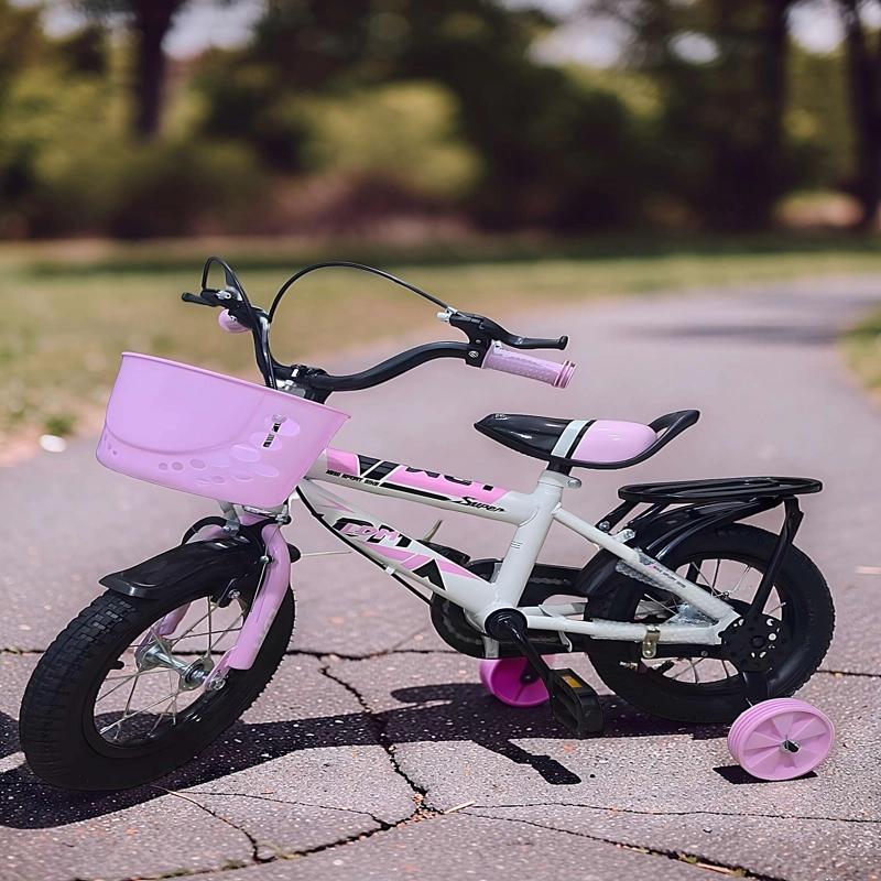 BICICLETA DE NIÑOS ARO 12 CON RUEDITAS COLOR ROSA PASTEL - 1