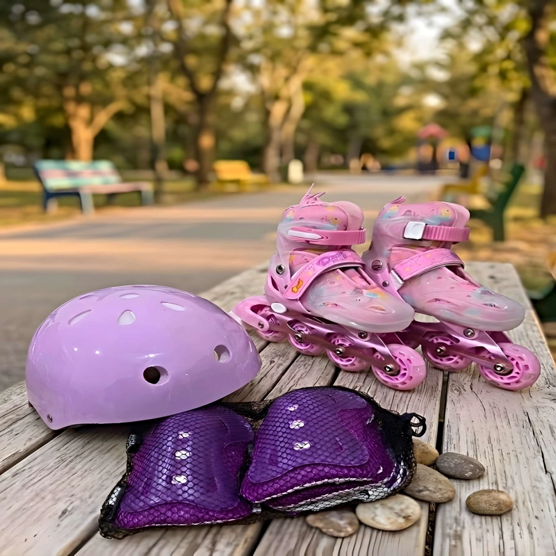 KIT  DE PATINES CON CASCO Y PROTECCIONES TALLA M (33-37) ROSADO - 1