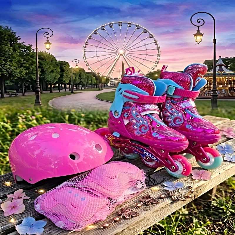KIT  DE PATINES CON CASCO Y PROTECCIONES TALLA M (35-38) FUCSIA - 1