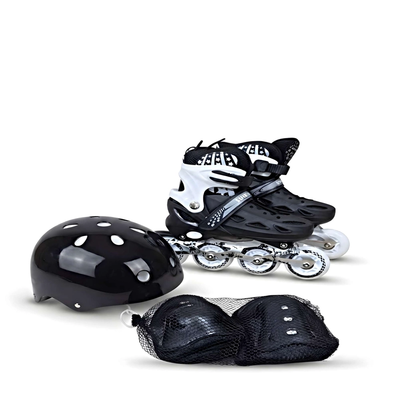 KIT  DE PATINES CON CASCO Y PROTECCIONES TALLA M (35-38) NEGRO - 3