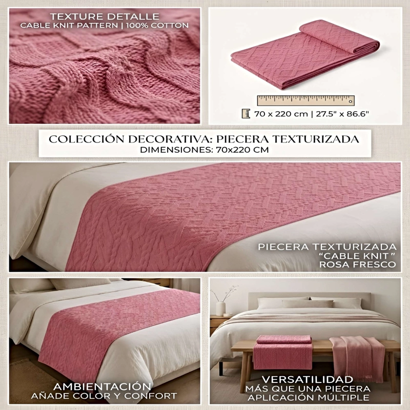 PIECERA DECORATIVA TEXTURIZADA 70X220 CM ROSADO - 4