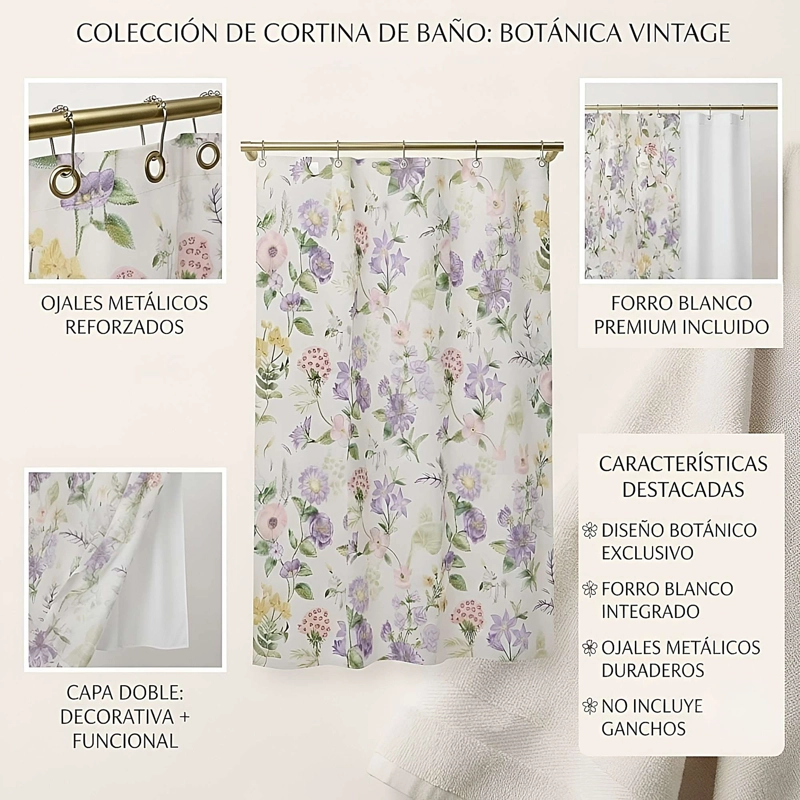 CORTINA DE BAÑO CON FORRO 180X180 CM CB34 - 4