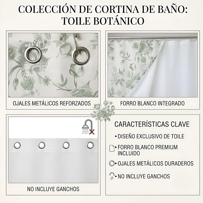 CORTINA DE BAÑO CON FORRO 180X180 CM CB29 - 4