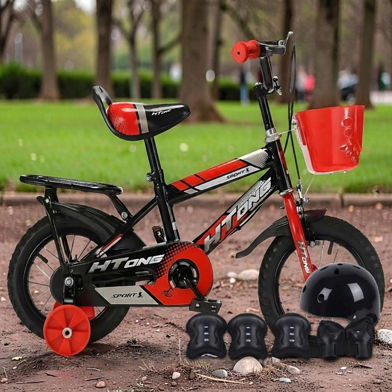BICICLETA DE NIÑOS ARO 12 CON RUEDITAS MAS KIT DE SEGURIDAD ROJO - 1