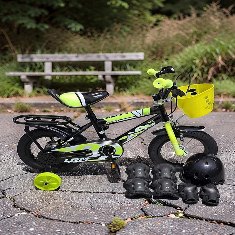 BICICLETA DE NIÑOS ARO 12 CON RUEDITAS MAS KIT DE SEGURIDAD AMARILLO - 1