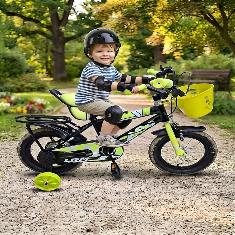 BICICLETA DE NIÑOS ARO 12 CON RUEDITAS MAS KIT DE SEGURIDAD AMARILLO - 4