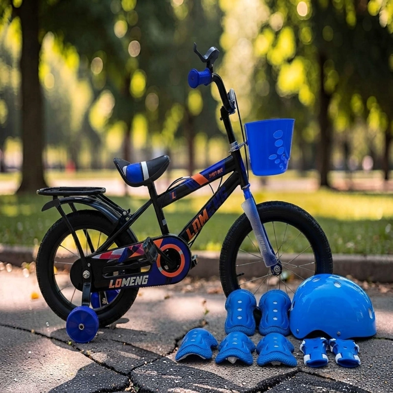 BICICLETA DE NIÑOS ARO 12 CON RUEDITAS MAS KIT DE SEGURIDAD AZUL - 1