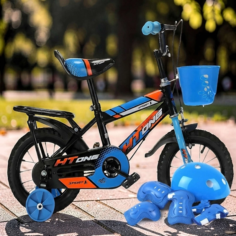 BICICLETA DE NIÑOS ARO 12 CON RUEDITAS MAS KIT DE SEGURIDAD AZUL CELESTE - 1