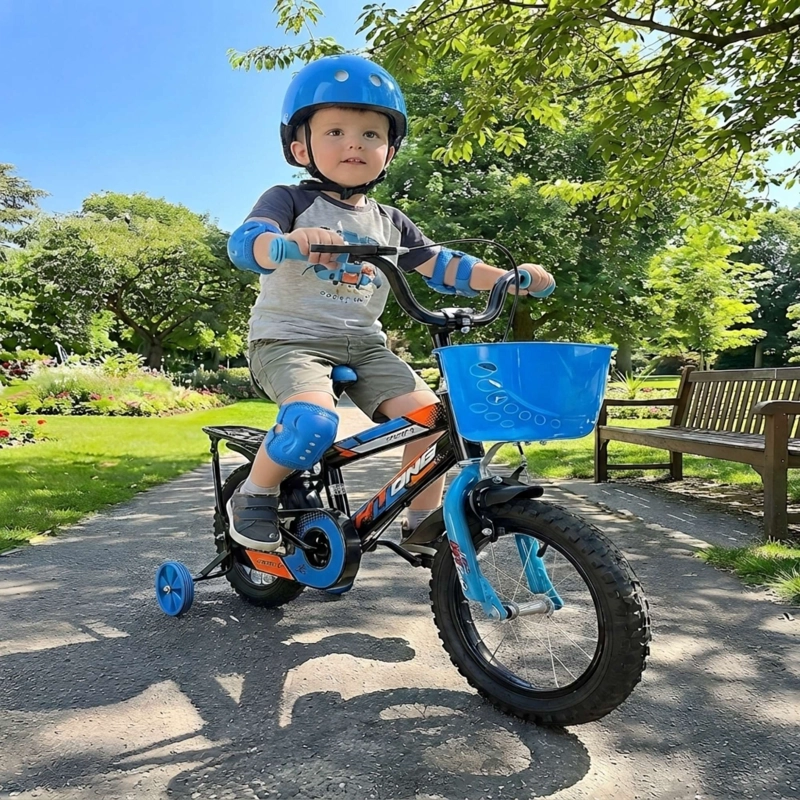 BICICLETA DE NIÑOS ARO 12 CON RUEDITAS MAS KIT DE SEGURIDAD AZUL CELESTE - 4