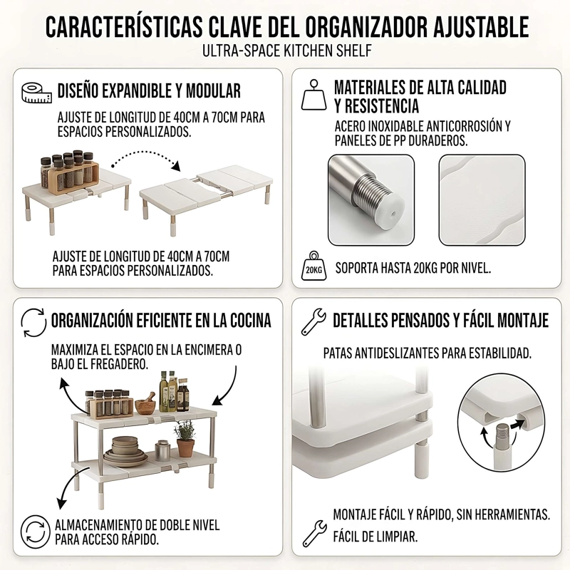 ORGANIZADOR AJUSTABLE DE 2 NIVELES BLANCO - 5