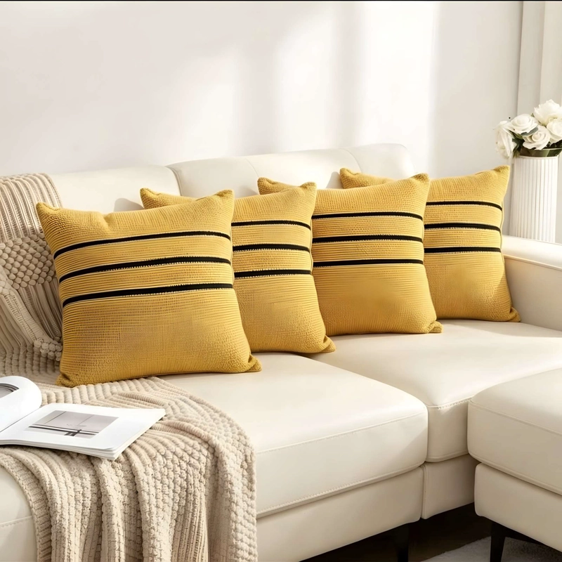 SET DE 2 FUNDAS DE COJIN CON DISEÑO DE RAYAS COLOR AMARILLO - 4