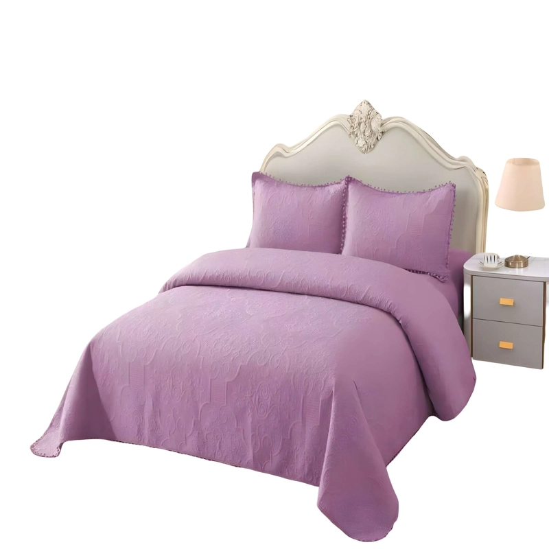 CUBRECAMA CON POMPONES KING COLOR MORADO - 4