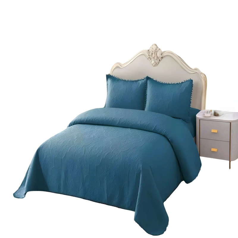 CUBRECAMA CON POMPONES KING COLOR AZUL - 4