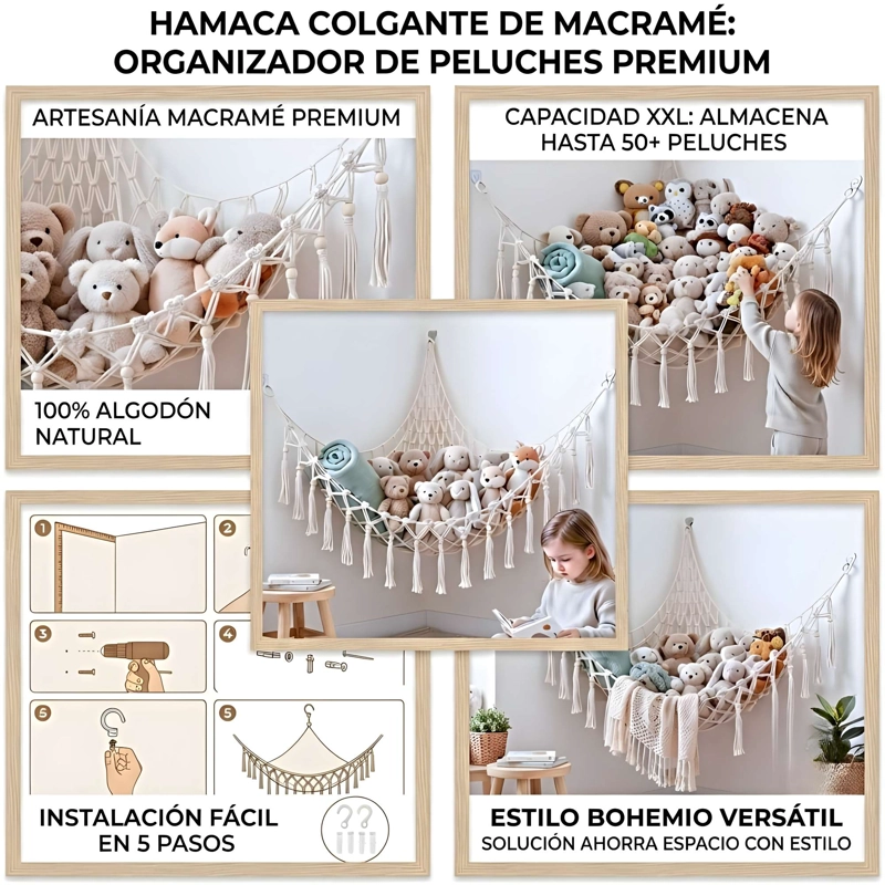 HAMACA DE ESQUINA DE MACRAME  PARA JUGUETES Y PELUCHES - 4