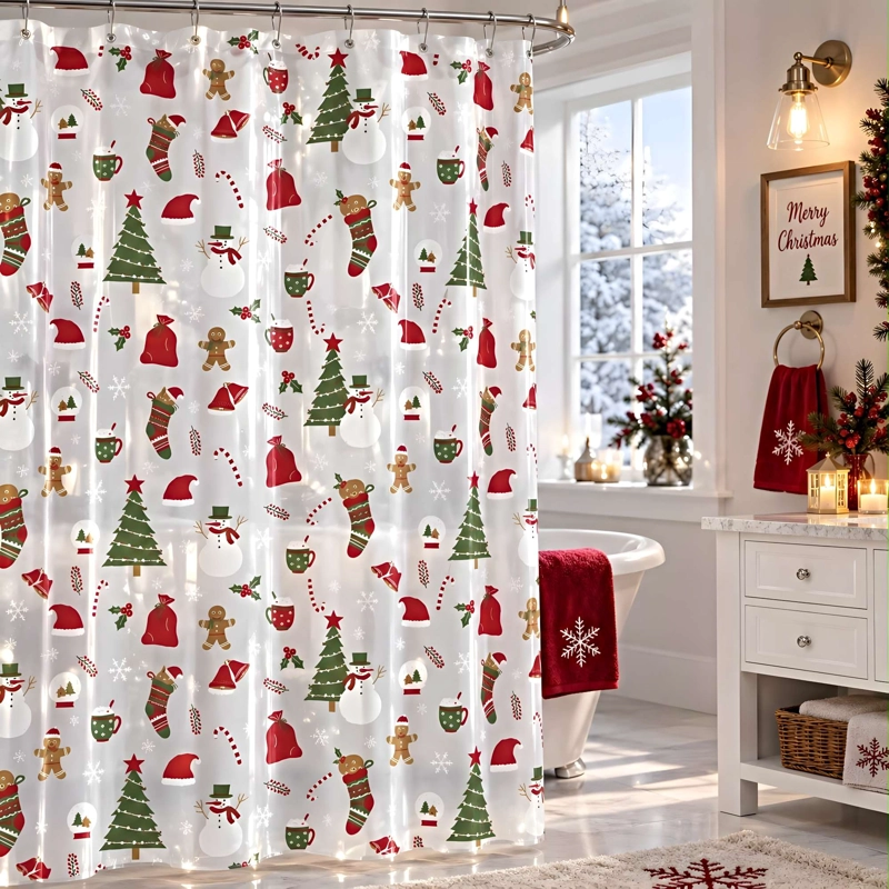 CORTINA DE BAÑO DE NAVIDAD MAS FORRO N04 - 2
