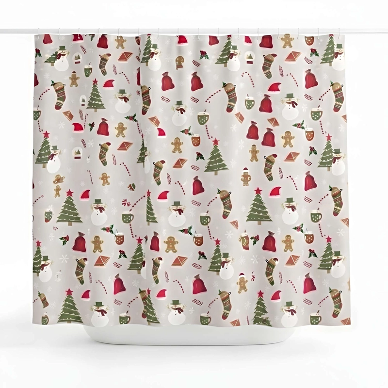 CORTINA DE BAÑO DE NAVIDAD MAS FORRO N04 - 3