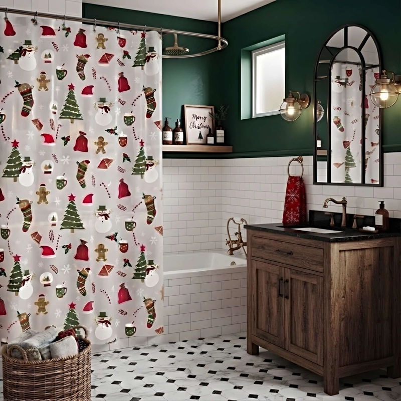 CORTINA DE BAÑO DE NAVIDAD MAS FORRO N04 - 4