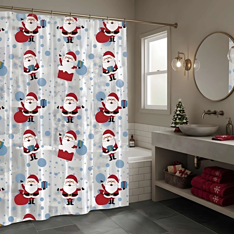 CORTINA DE BAÑO DE NAVIDAD MAS FORRO N05 - 1