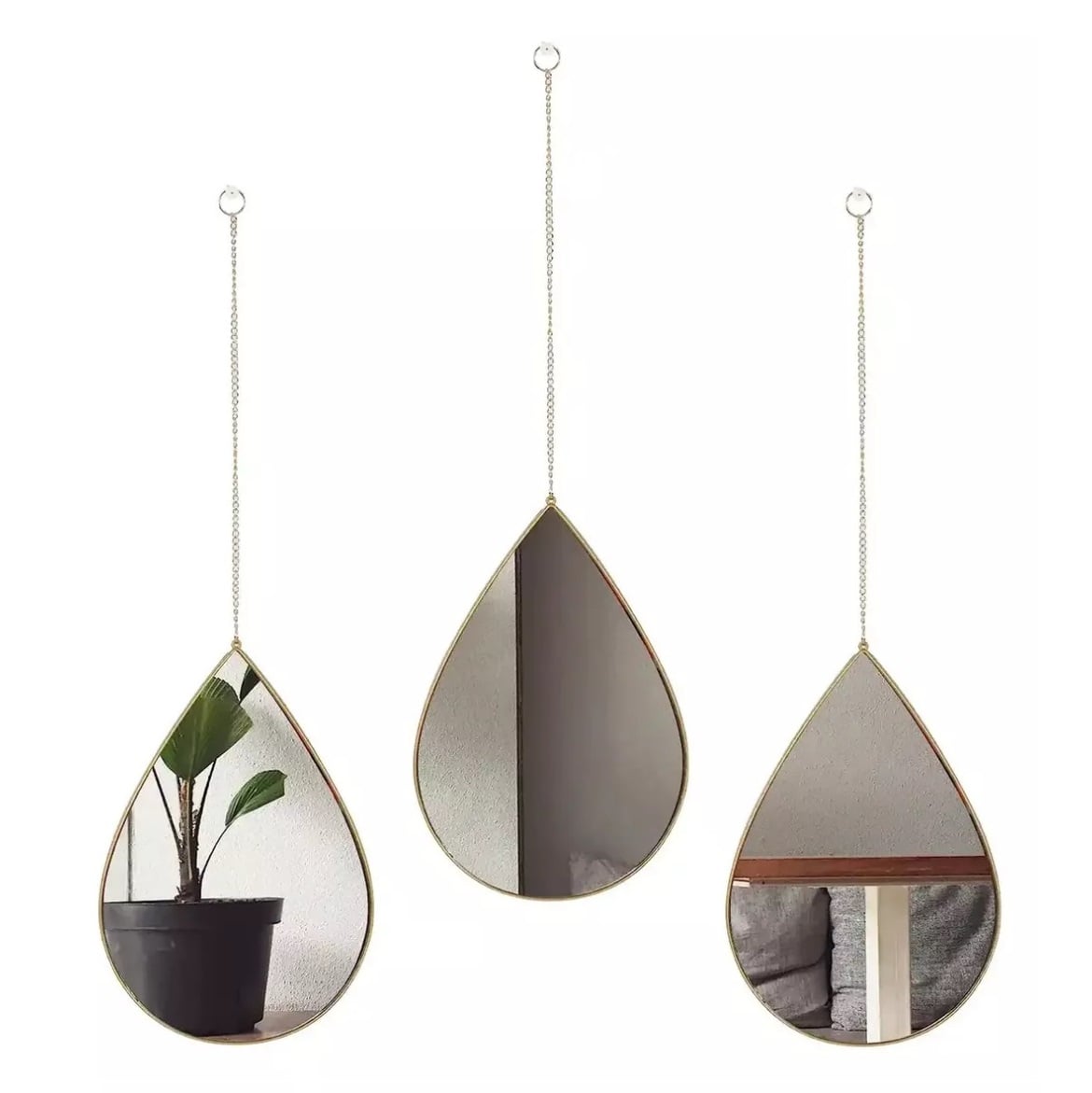 SET 3 ESPEJOS TALLER SIN FRONTERAS GOTAS COLGANTES VIDRIO - 1