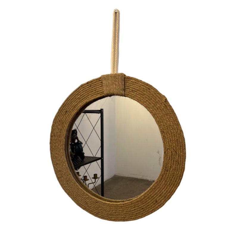 ESPEJO TALLER SIN FRONTERAS COLGANTE YUTE REDONDO NATURAL VIDRIO - 1