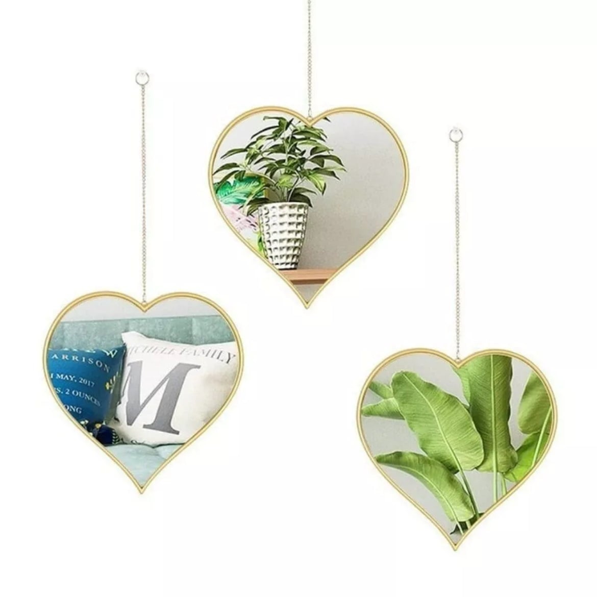 SET 3 ESPEJOS TALLER SIN FRONTERAS CORAZONES COLGANTES VIDRIO - 1