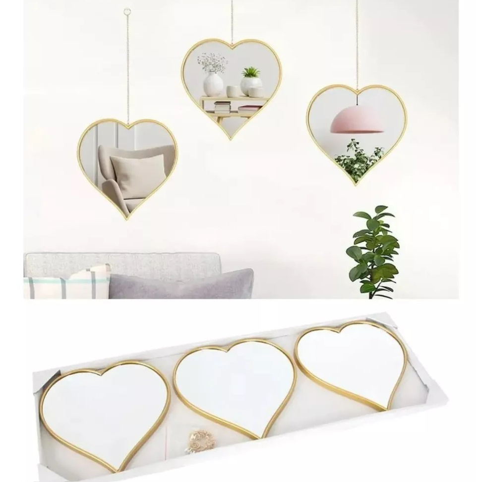 SET 3 ESPEJOS TALLER SIN FRONTERAS CORAZONES COLGANTES VIDRIO - 4
