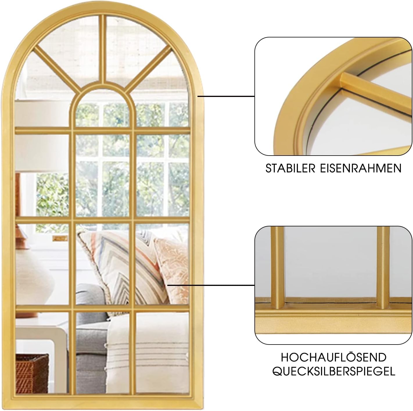 ESPEJO TALLER SIN FRONTERAS CATEDRAL VENTANA GOLD PARED VIDRIO - 5