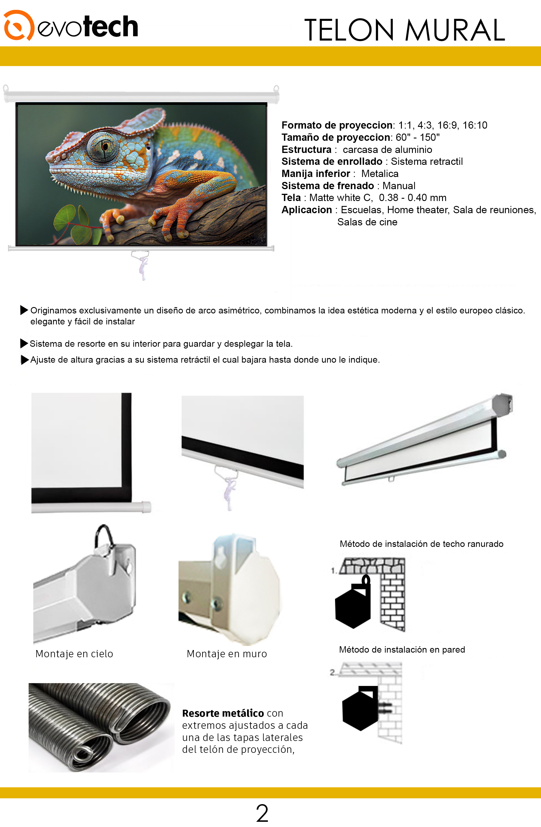 TELON MURAL 244X183CM, MECANISMO RETRACTIL, 120 PULGADAS - 4