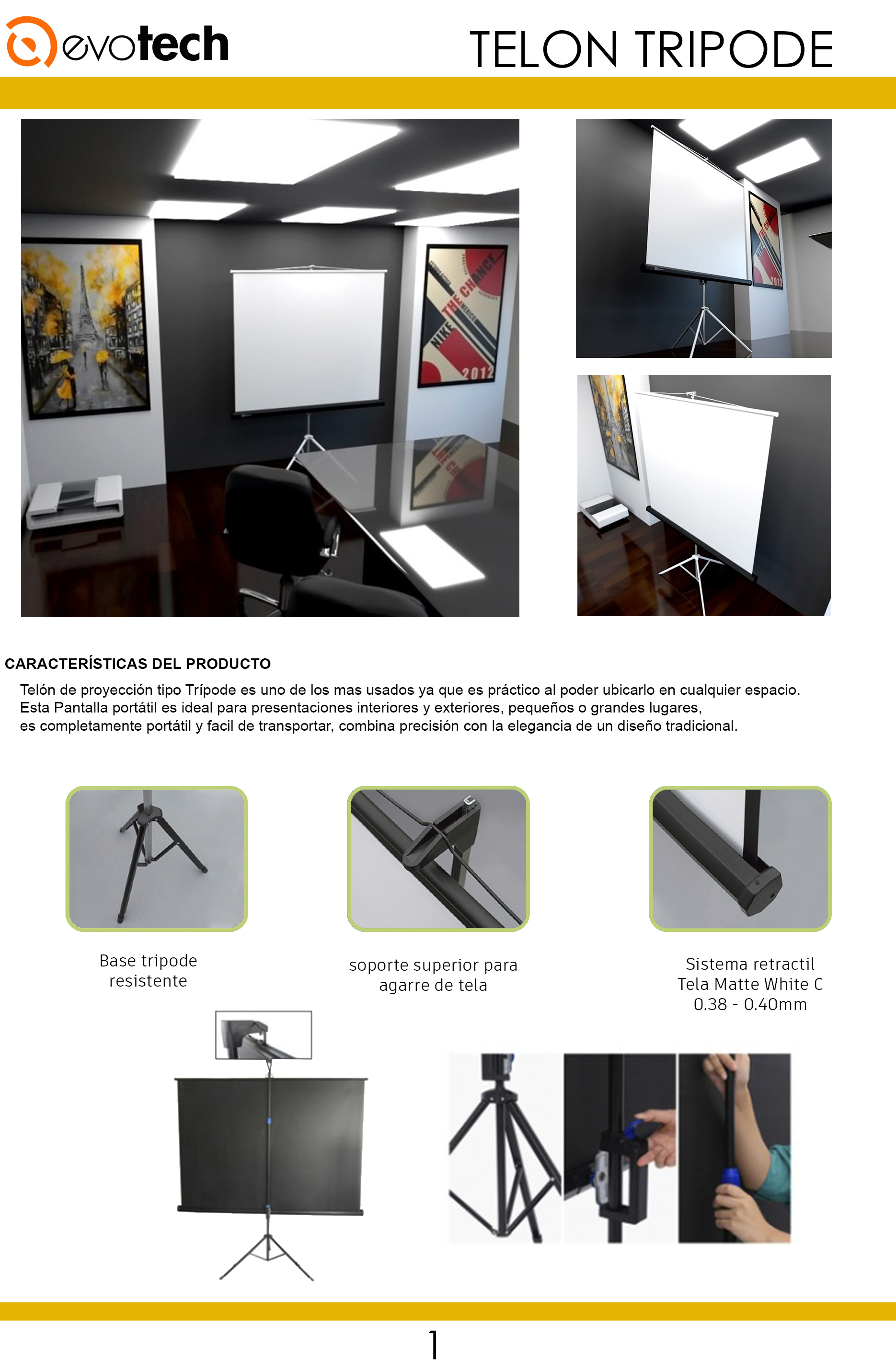 TELÓN EVOTECH TTR-213X213 TRIPODE 213X213 , MECANISMO RETRACTIL - 3
