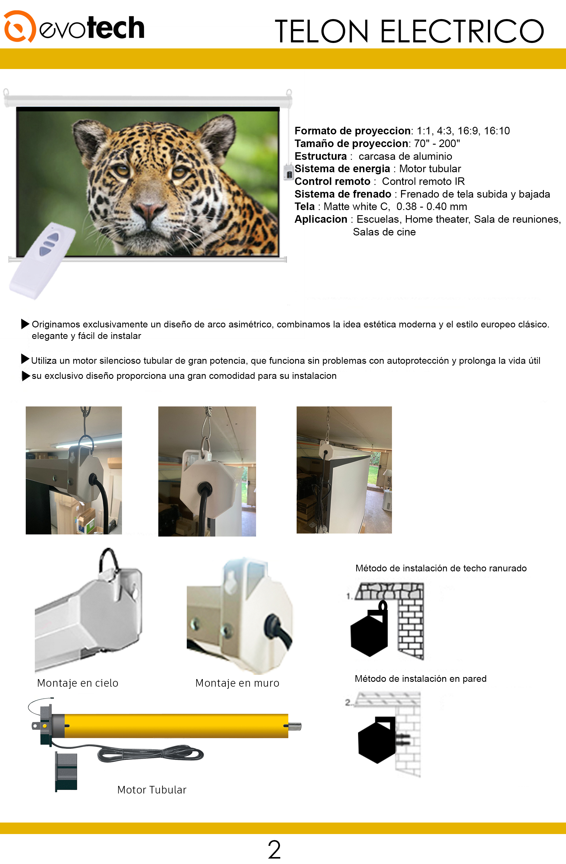 TELÓN EVOTECH TE-305X225 ELECTRICO 305X224 CM , TELA BLANCO MATE , INCLUYE CONTROL REMOTO - 4