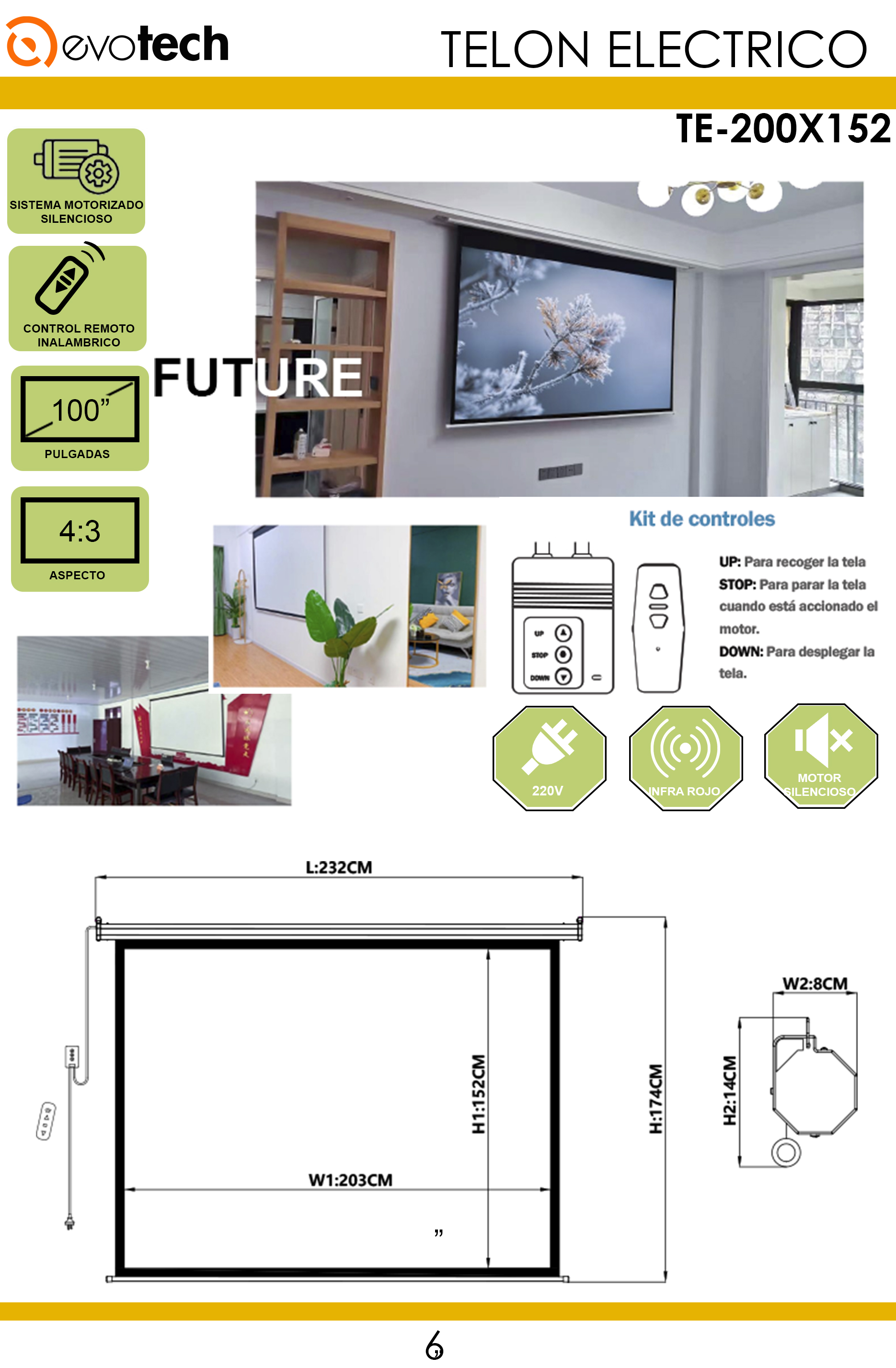 TELON ELECTRICO 203X152 CM/ INCLUYE CONTROL REMOTO - 4