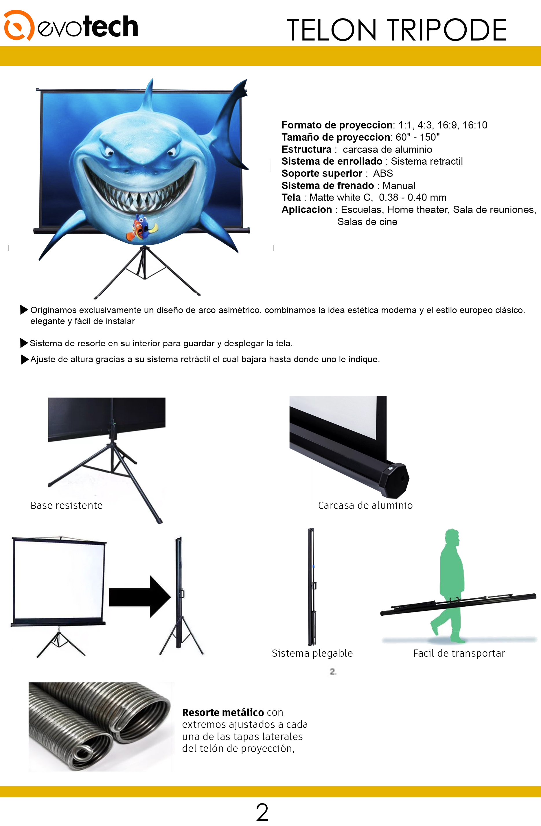 TELON TRIPODE 203X152, MECANISMO RETRACTIL CON BASE - 4